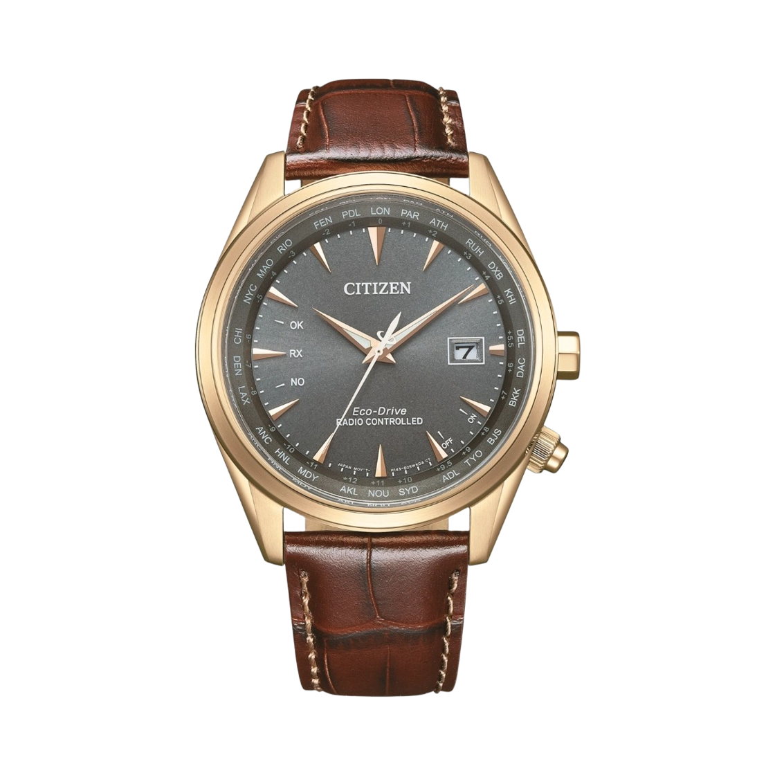 시티즌 라디오 컨트롤 에코드라이브 43mm 레더 그레이 골드 브라운(Citizen Radio Controlled Eco-Drive 43mm Leather Gray Gold Brown) - 1