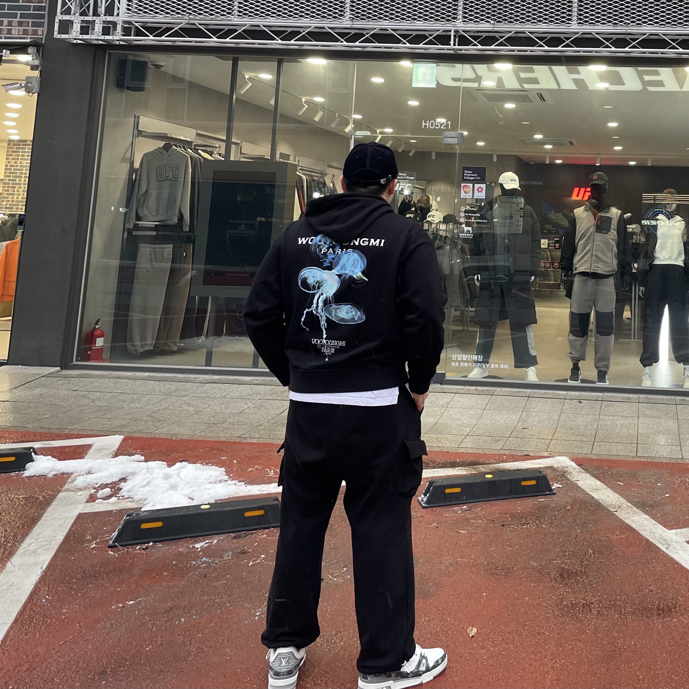 Louis Vuitton LV Trainer Sneakers Gray, Wooyoungmi Luminescence Jellyfish Back Logo Hoodie Black - 24SS 착용 스타일