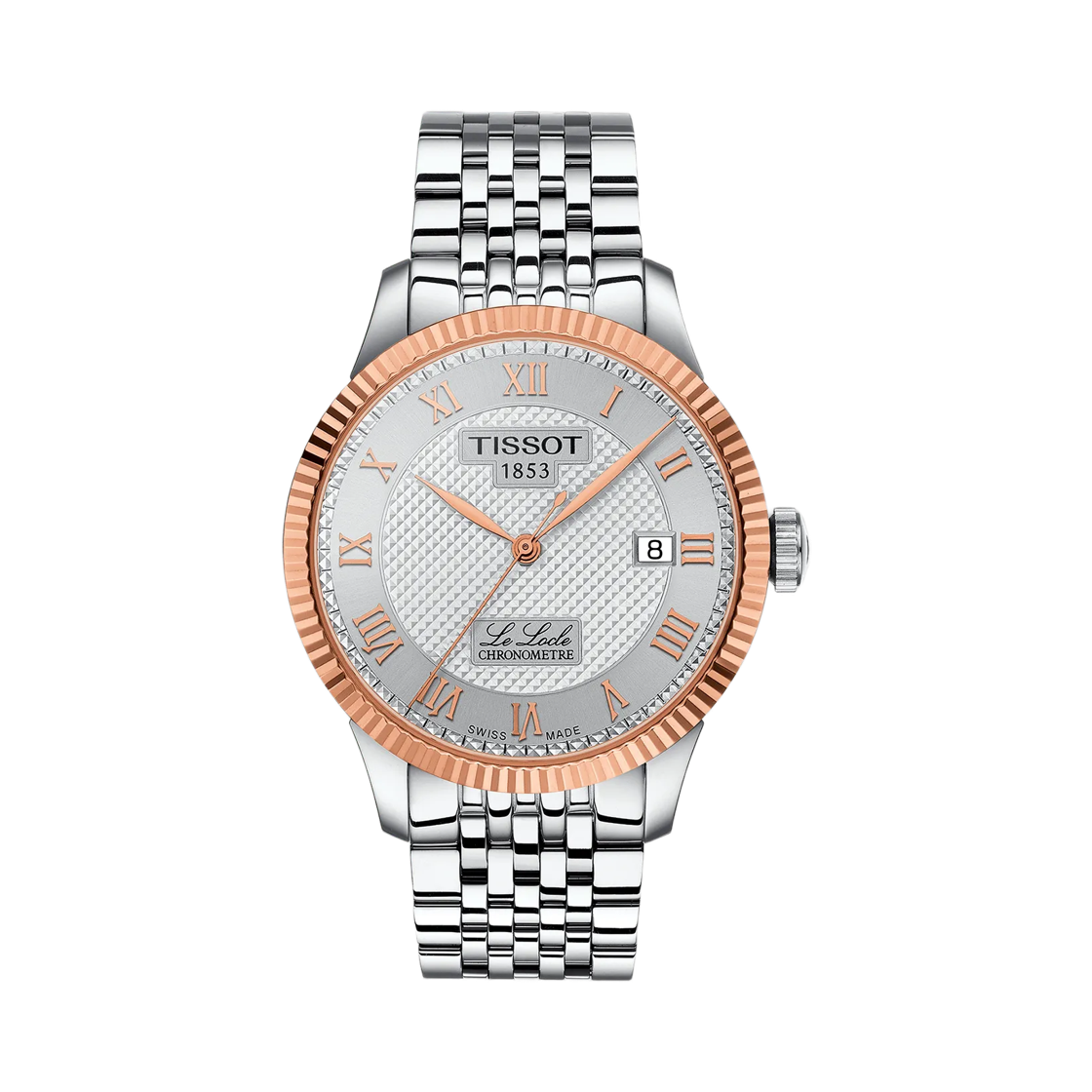 티쏘 르로끌 COSC 오토매틱 39.3mm 스테인리스 스틸 실버 & 18K 로즈 골드 베젤(Tissot Lelocle COSC Automatic 39.3mm Stainless Steel Silver & 18K Rose Gold Bezel) - 1