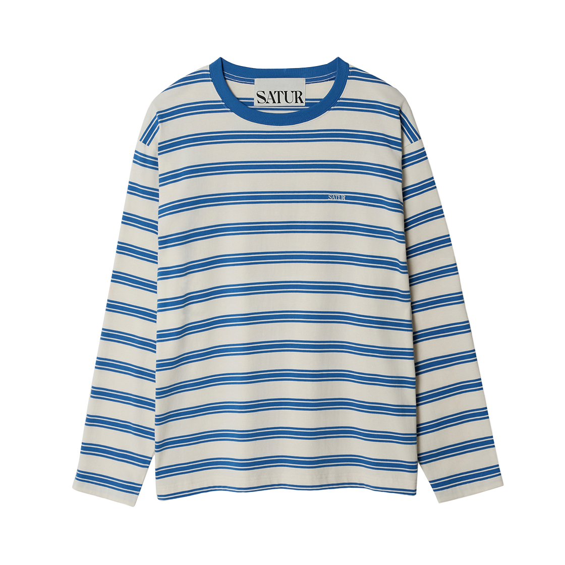 SA261ULS01BLE0 SATUR Font Embroidery Stripe Long Sleeve Blue