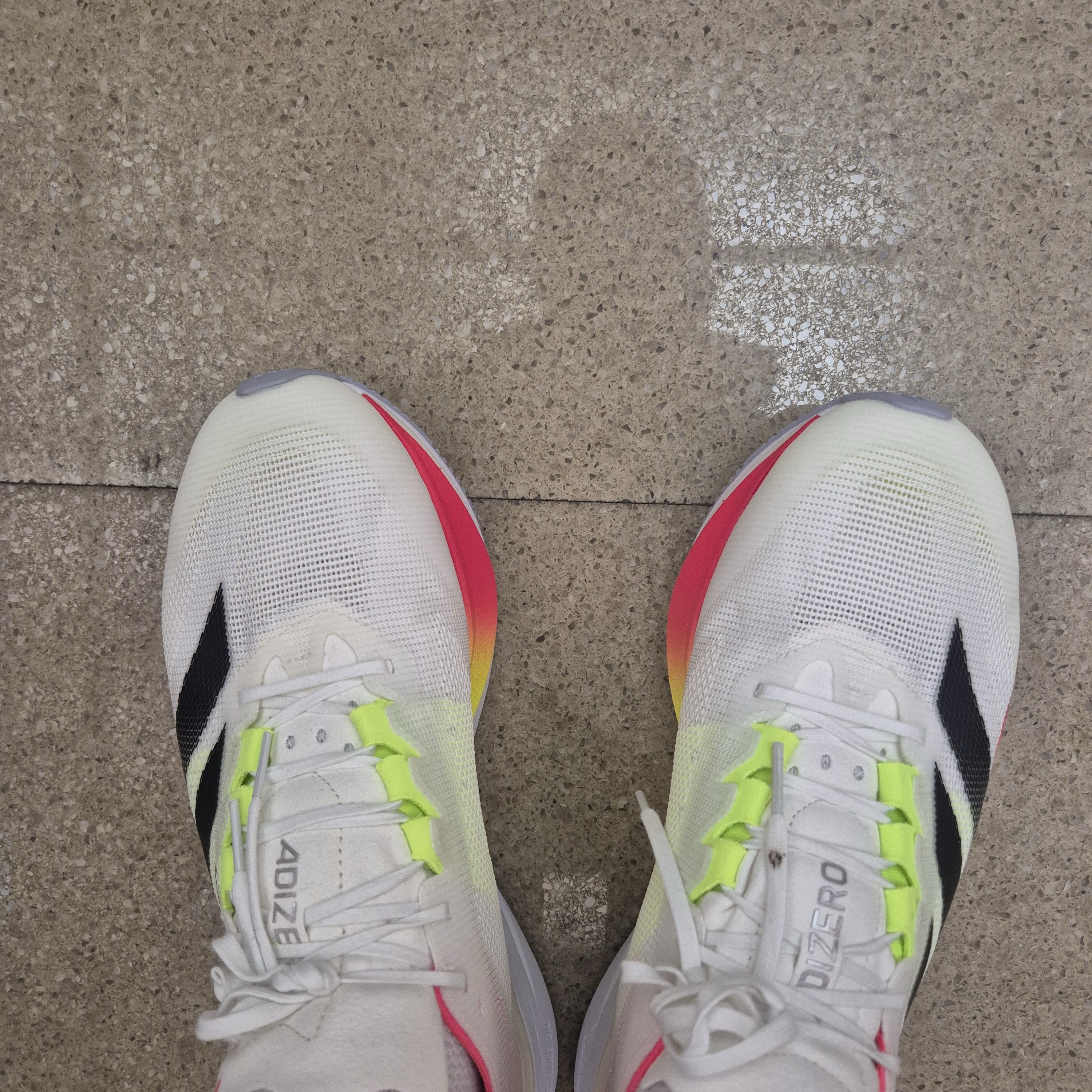 Adidas Adizero Boston 12 Cloud White Lucid Red 착용 스타일