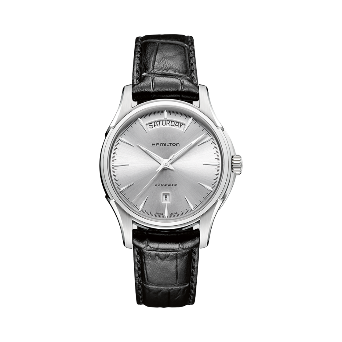 해밀턴 재즈마스터 데이 데이트 오토 40mm 스테인리스 스틸 카우 레더 실버 블랙(Hamilton Jazzmaster Day Date Auto 40mm Stainless Steel Cow Leather Silver Black) - 1