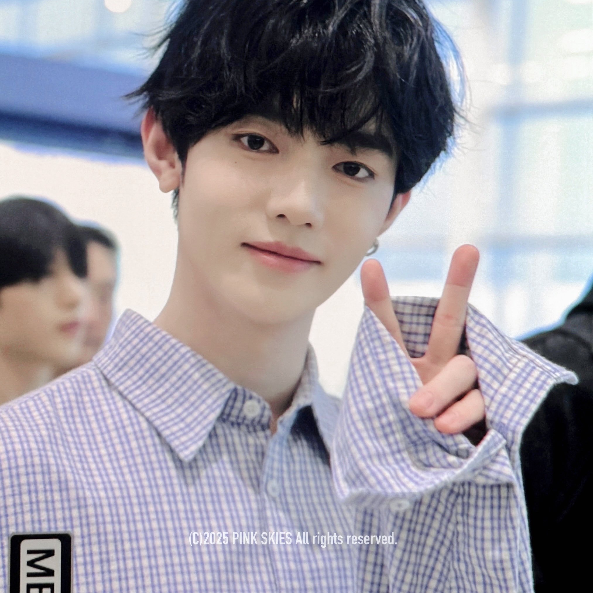 Nonnod Flexible String Check Shirt Sky Blue 착용 스타일 - 2