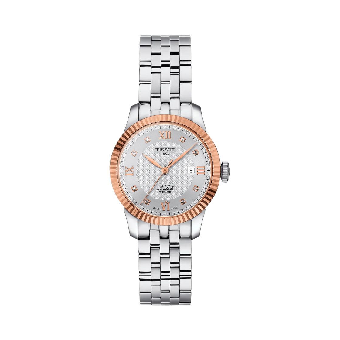 티쏘 르로끌 오토매틱 29mm 스테인리스 스틸 실버 다이아몬드 & 18K 로즈 골드 베젤(Tissot Lelocle Automatic 29mm Stainless Steel Silver Diamond & 18K Rose Gold Bezel) - 1