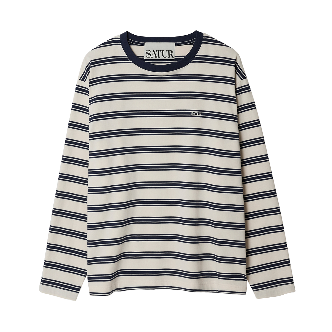 [사은품 증정] 세터 폰트 자수 스트라이프 롱 슬리브 네이비