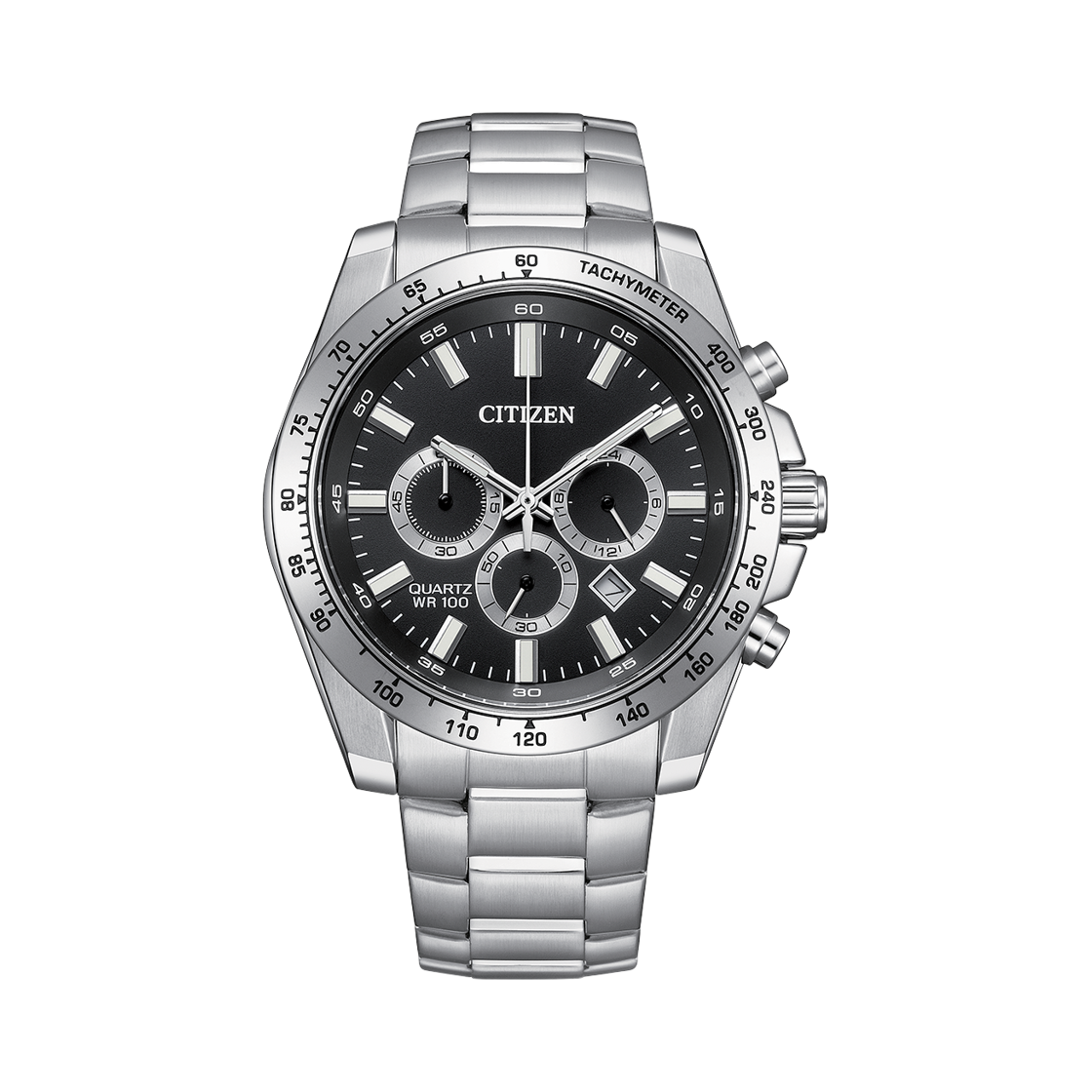 시티즌 크로노그래프 쿼츠 44mm 스테인리스 스틸 실버 블랙(Citizen Chronograph Quartz 44mm Stainless Steel Silver Black)