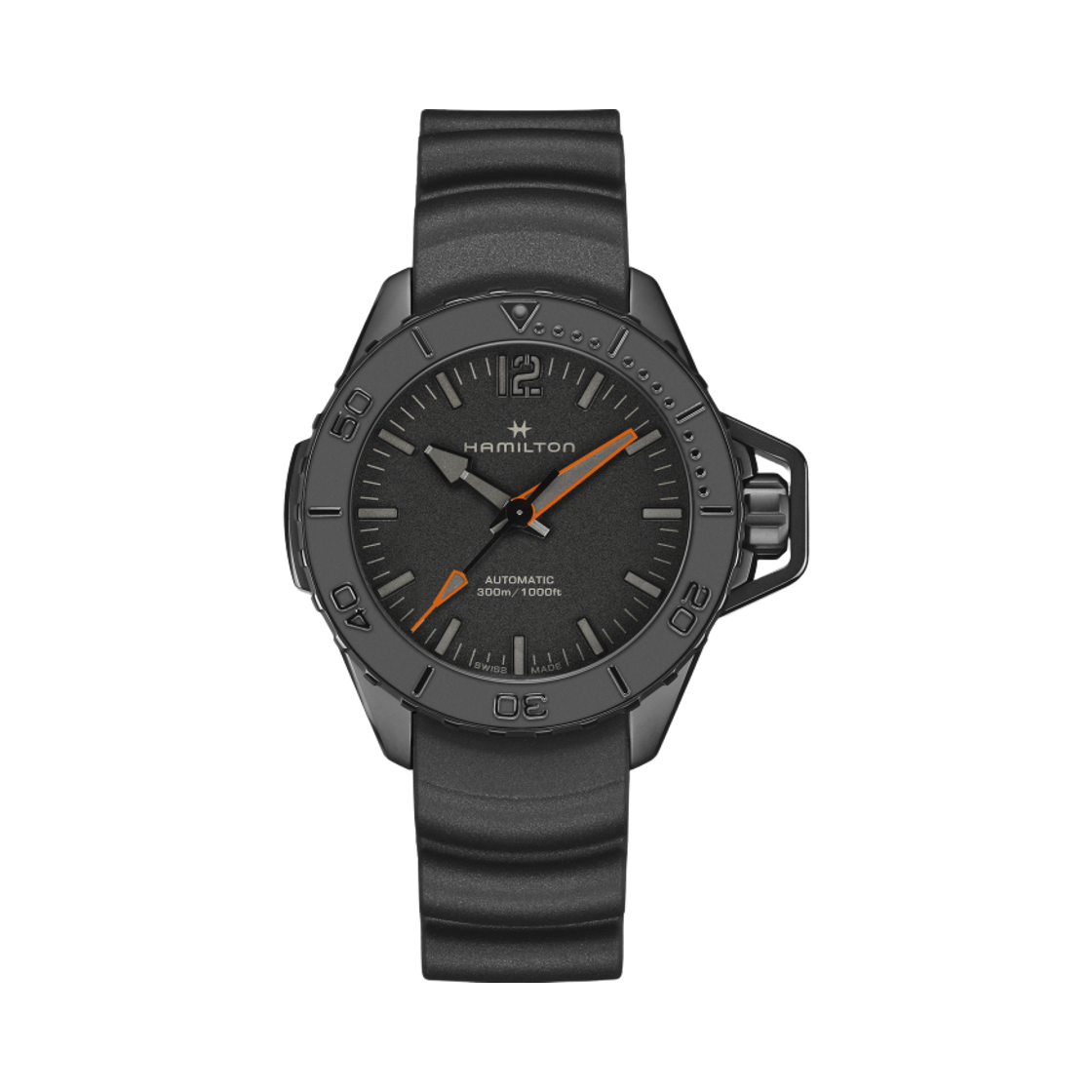 해밀턴 카키 네이비 프로그맨 오토 46mm 스테인리스 스틸 러버 스트랩 블랙(Hamilton Khaki Navy Frogman Auto 46mm Stainless Steel Rubber Strap Black) - 1