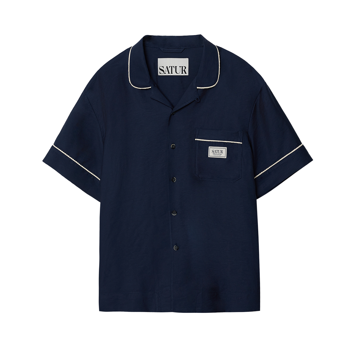 SA261USH08NVY0 SATUR Homewear Open Collar Half Shirt Navy
