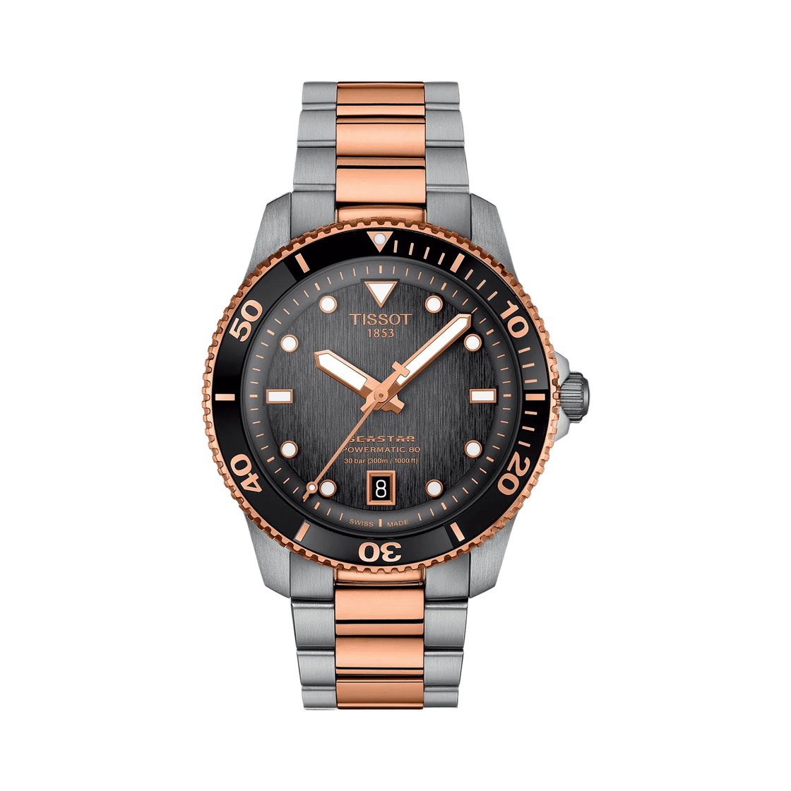 T1208072205101 Tissot Seastar 1000 Powermatic 80 40mm Stainless Steel Rose Gold Grey Black