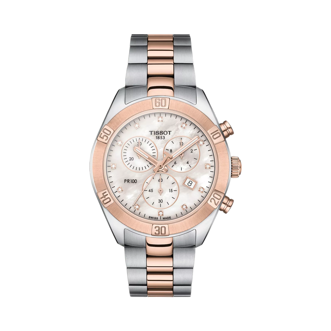 티쏘 PR 100 스포츠 시크 크로노그래프 쿼츠 38mm 스테인리스 스틸 화이트 다이아몬드(Tissot PR 100 Sport Chic Chronograph Quartz 38mm Stainless Steel White Diamond) - 1