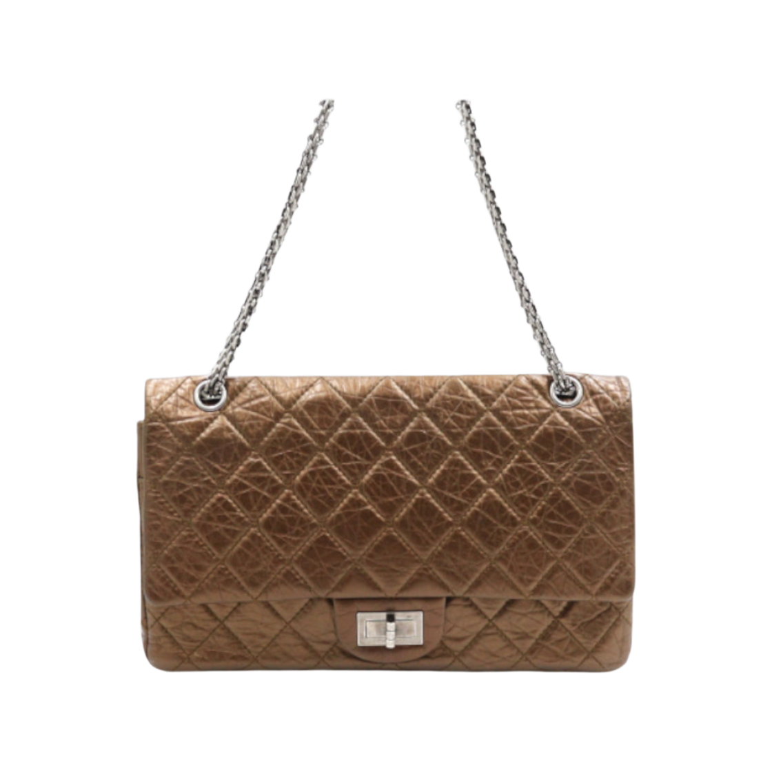 IT5K8HKVHUJQ Chanel Gold Brown 2.55 Large (Maxi) Vintage Silver Chain Shoulder Bag