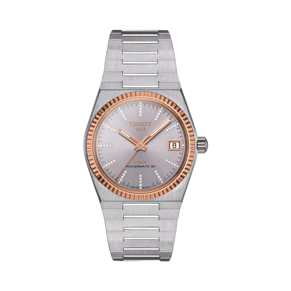 티쏘 PRX 파워매틱 80 35mm 스테인리스 스틸 그레이 다이아몬드 & 18K 로즈 골드 베젤(Tissot PRX Powermatic 80 35mm Stainless Steel Grey Diamond & 18K Rose Gold Bezel) - 1