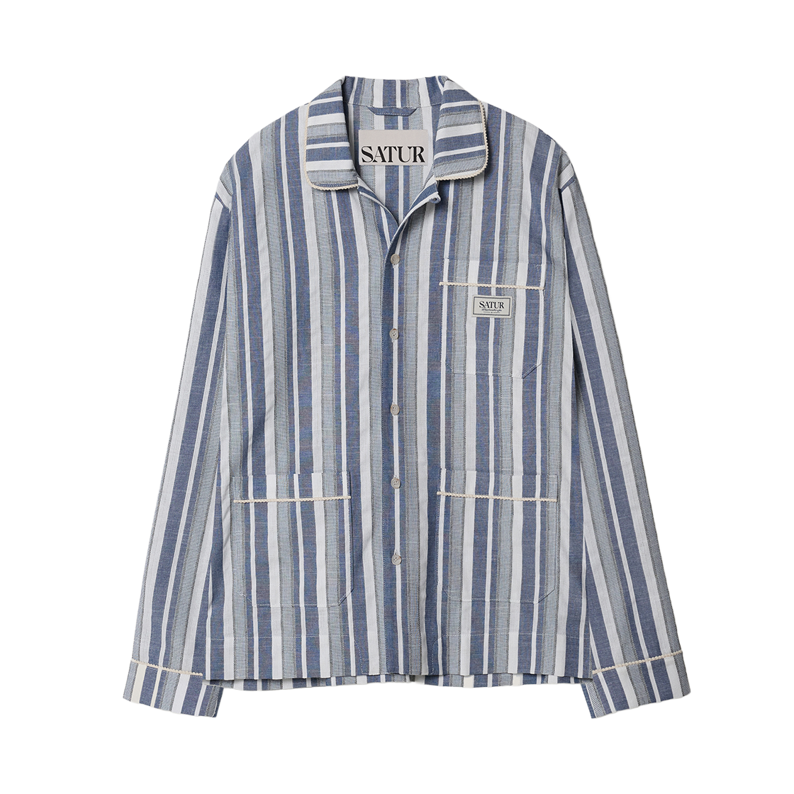 SA261USH05BLE0 SATUR Homewear Stripe Open Collar Shirt Blue