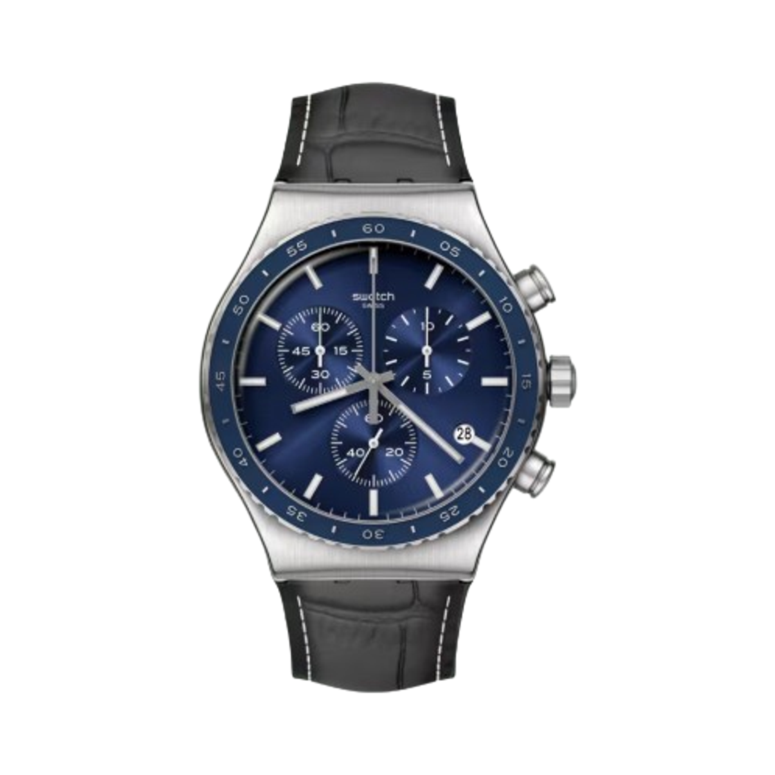 YVS496 Swatch Cobalt Lagoon 43mm Quartz Black Blue