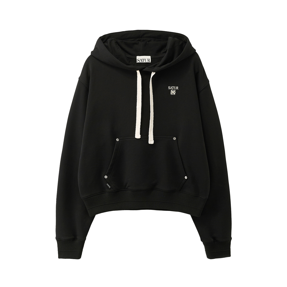 SA261WTH01BLK0 [사은품 증정] SATUR W Loren Small Logo Rivet Hoodie Black