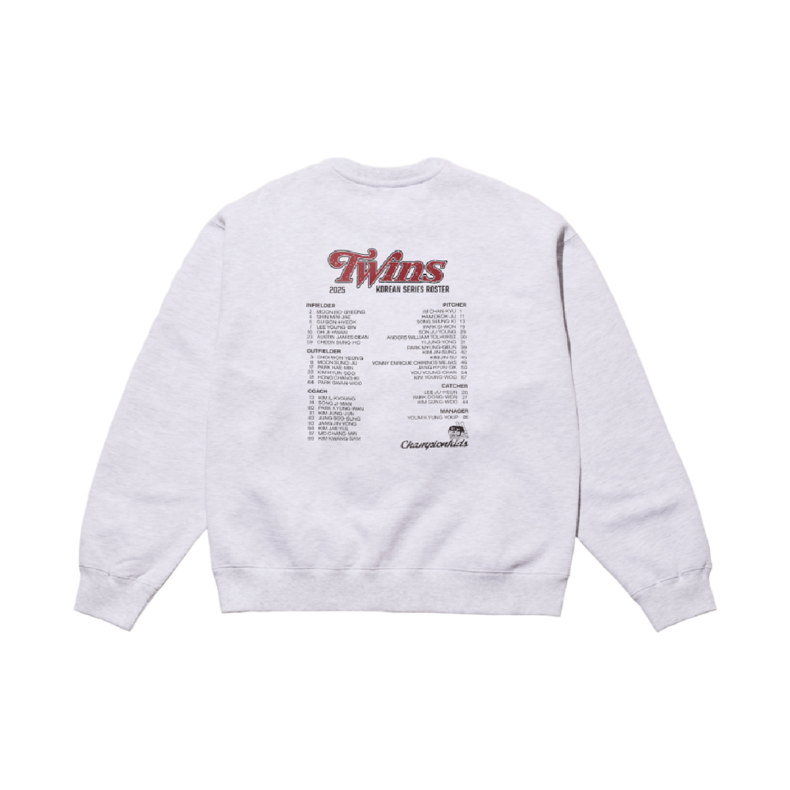빠더너스 x LG트윈스 2025 한국 시리즈 로스터 스웻셔츠 라이트 그레이(BDNS x LG TWINS 2025 K/S Roster Sweatshirts Light Grey)
