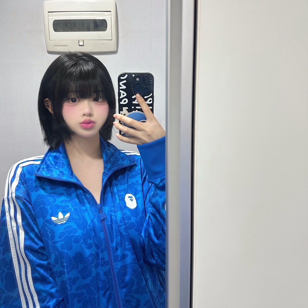 Adidas x BAPE Allover Print Track Top Blue - US Sizing 착용 스타일