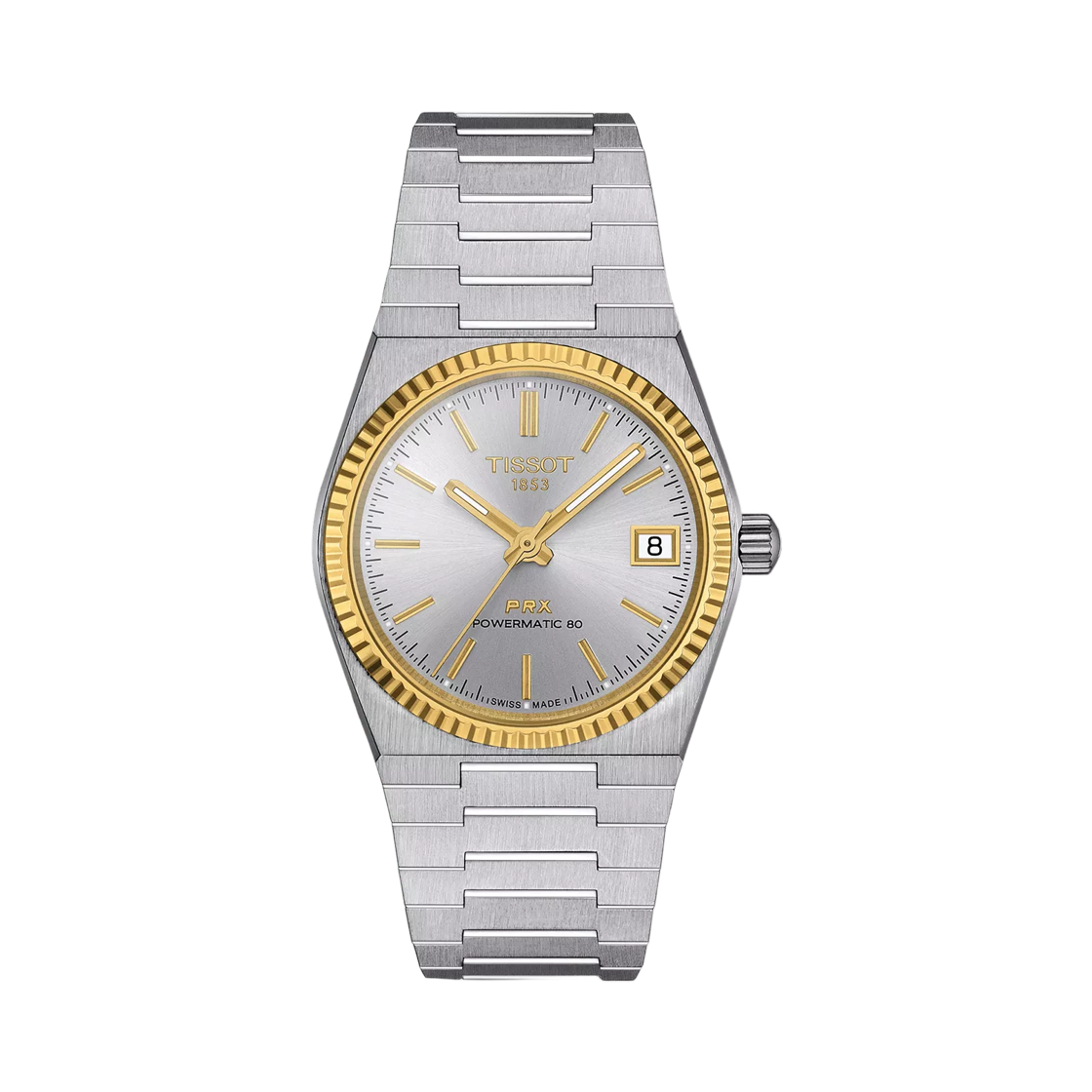 티쏘 PRX 파워매틱 80 35mm 스테인리스 스틸 실버 & 18K 골드 베젤(Tissot PRX Powermatic 80 35mm Stainless Steel Silver & 18K Gold Bezel) - 1