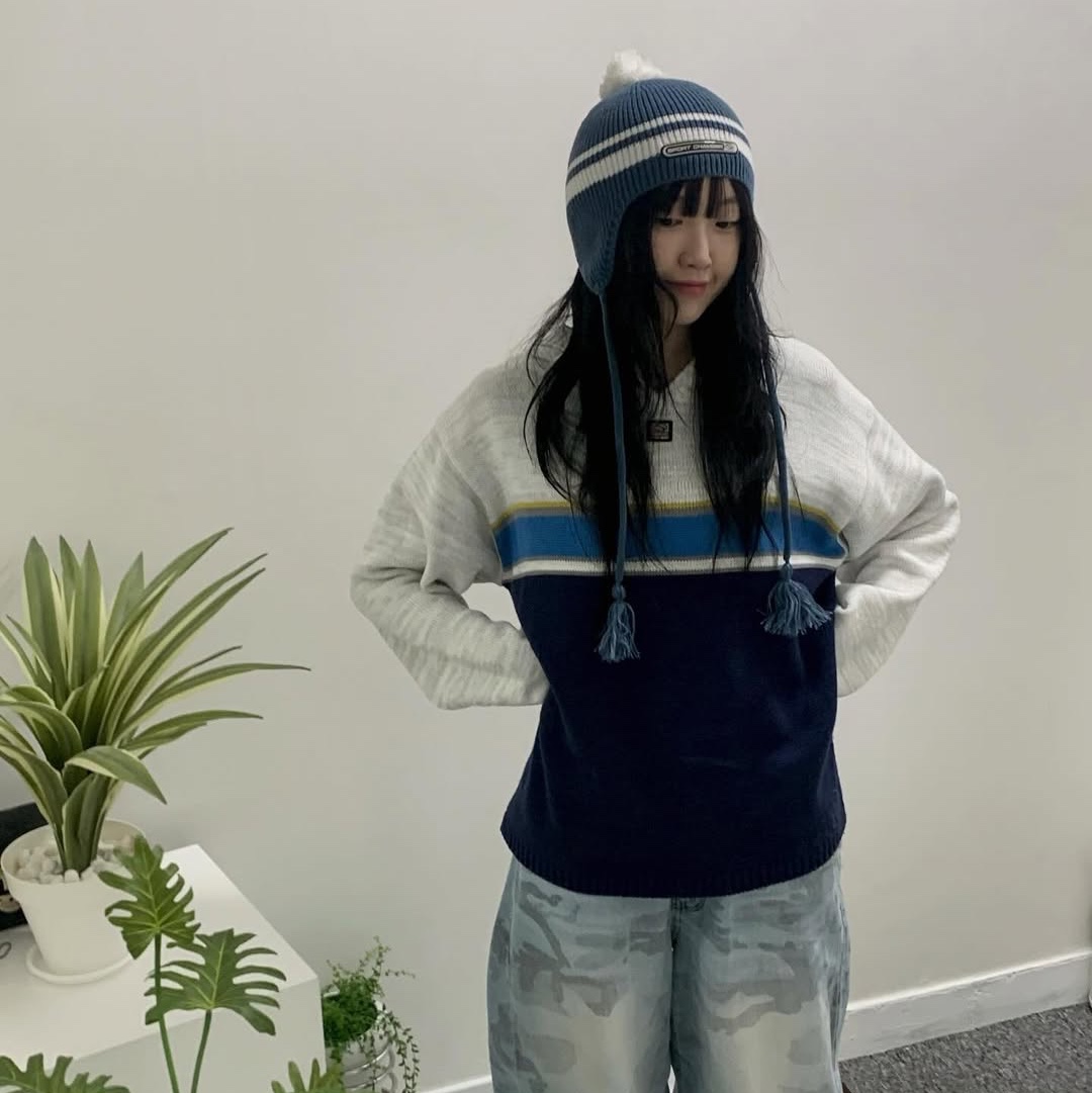 SPORT CHAMBER SC Glide Knit Hoodie Navy, SPORT CHAMBER Route Earflap Beanie Navy 착용 스타일 - 1