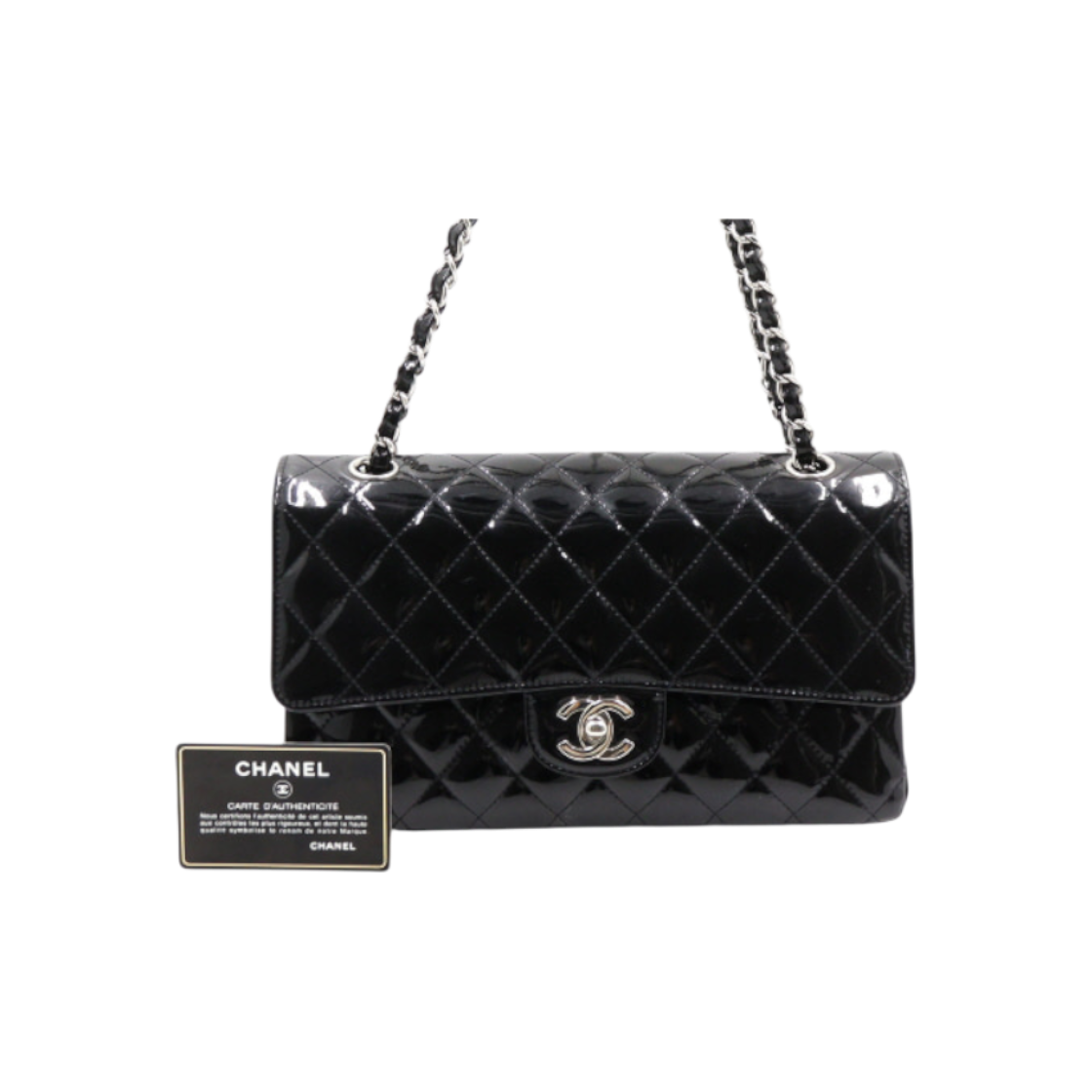 ITM8U4RBFMUN Chanel Black Patent Classic Medium Silver Chain Shoulder Bag