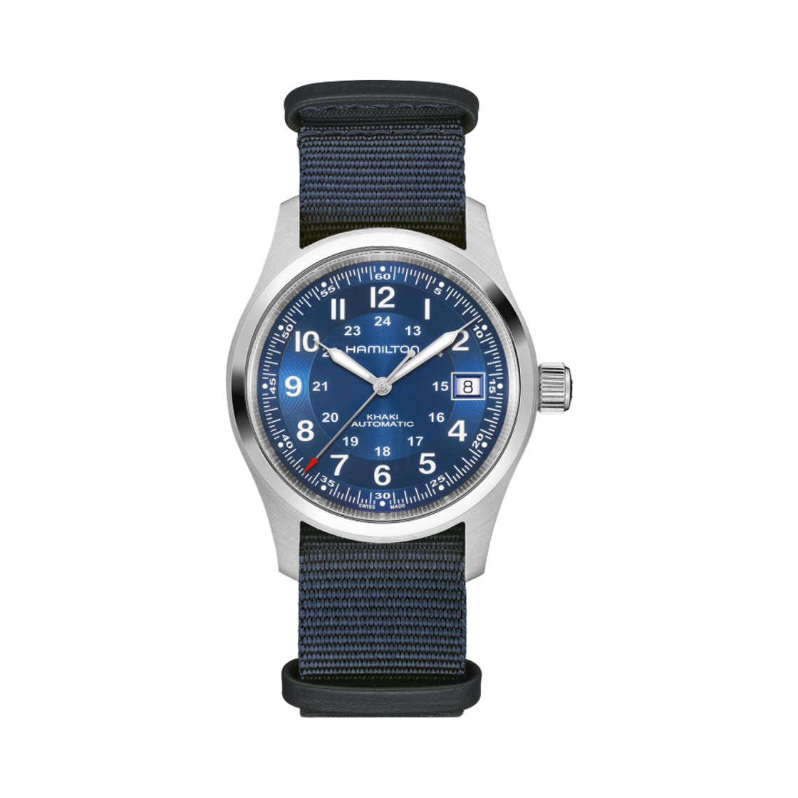 H70455940 Hamilton Khaki Field Auto 38mm Stainless Steel Nato Strap Blue