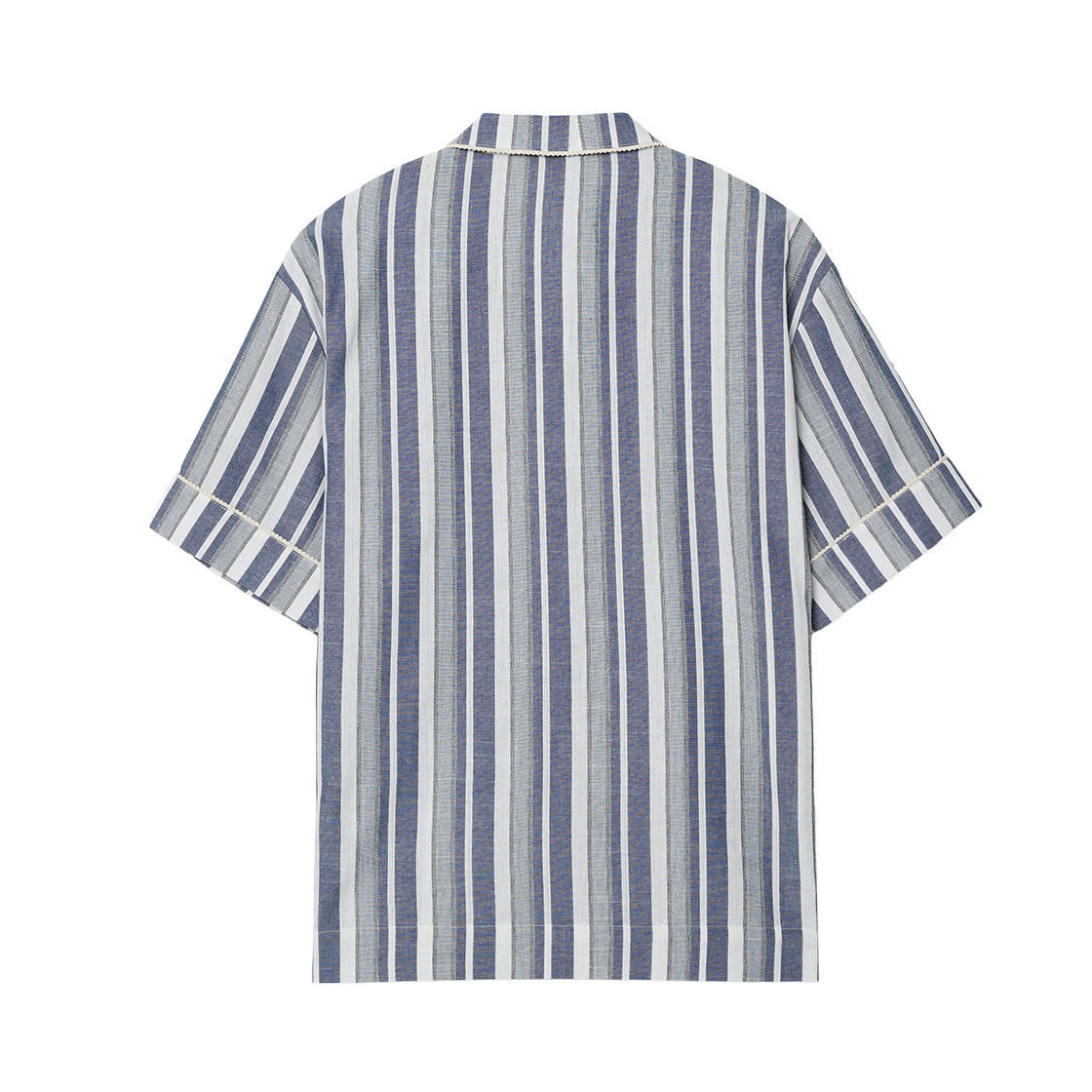 세터 홈웨어 스트라이프 오픈 칼라 하프 셔츠 블루(SATUR Homewear Stripe Open Collar Half Shirt Blue) - 2