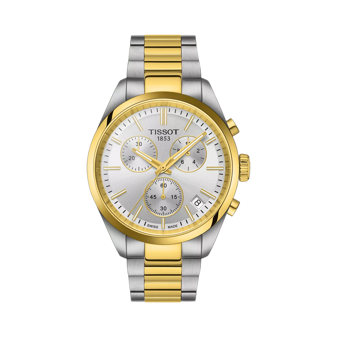 T1504172203100 Tissot PR 100 Chronograph Quartz 40mm Stainless Steel Silver Yellow Gold