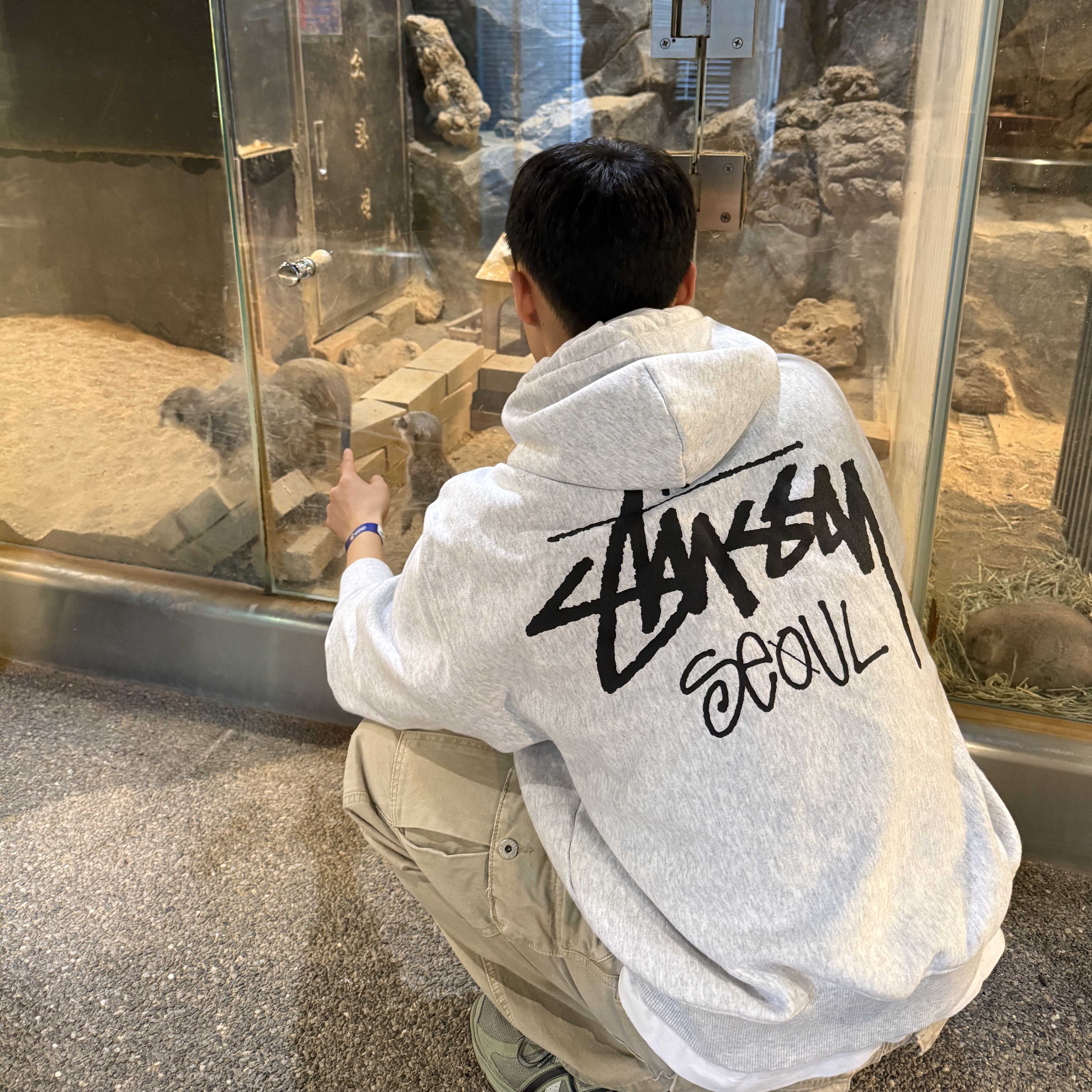 Stussy Stock Seoul Hood Ash Heather 착용 스타일
