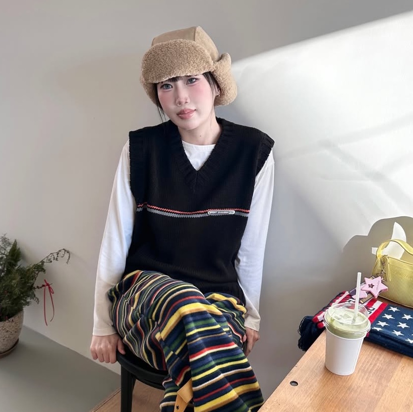 SPORT CHAMBER SC Circuit Knit Vest Black 착용 스타일 - 4