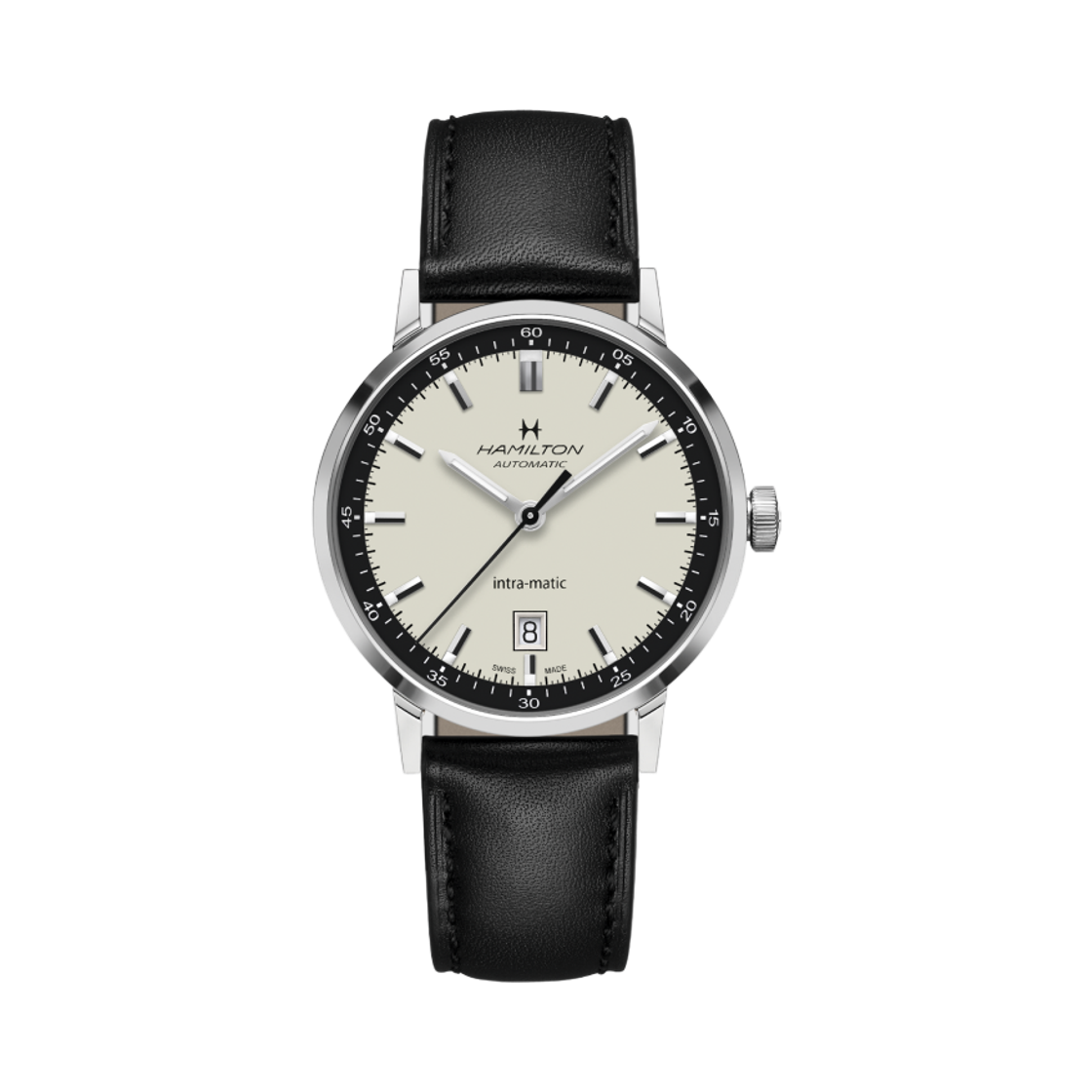 해밀턴 아메리칸 클래식 인트라-마틱 오토 40mm 스테인리스 스틸 카우 레더 화이트 블랙(Hamilton American Classic Intra-Matic Auto 40mm Stainless Steel Cow Leather White Black) - 1