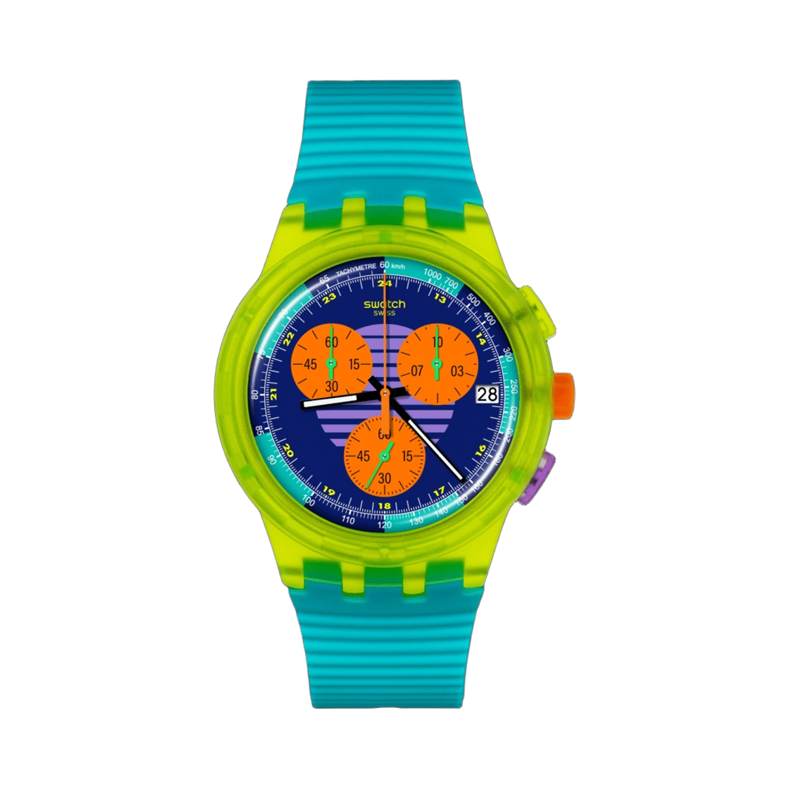 SUSJ404 Swatch Neon Wave 42mm Quartz Matte Blue Multicolor
