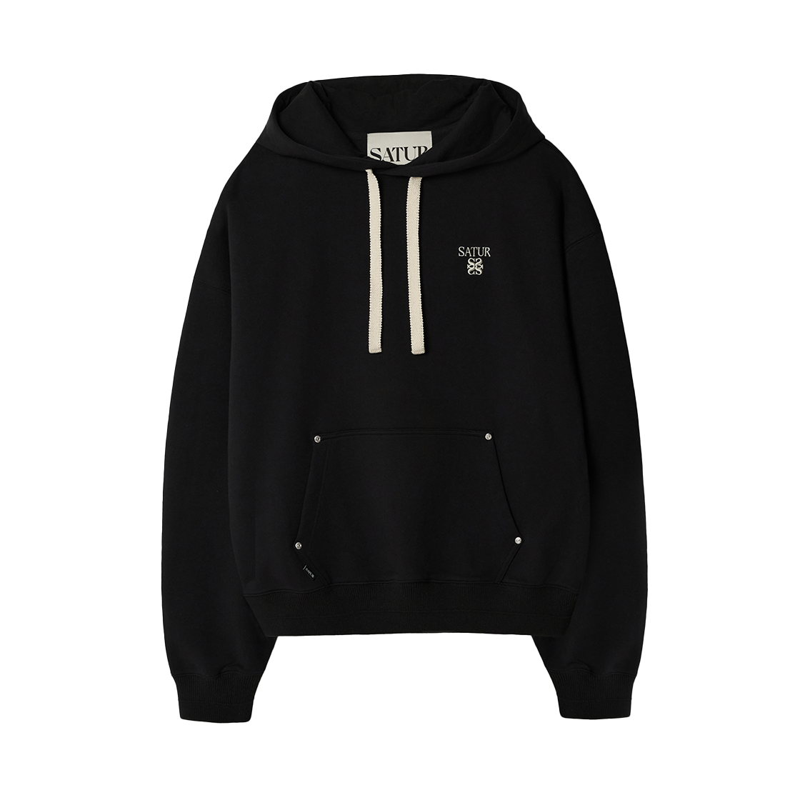 세터 로렌 스몰 로고 리벳 후드 티셔츠 블랙(SATUR Loren Small Logo Rivet Hoodie Black)