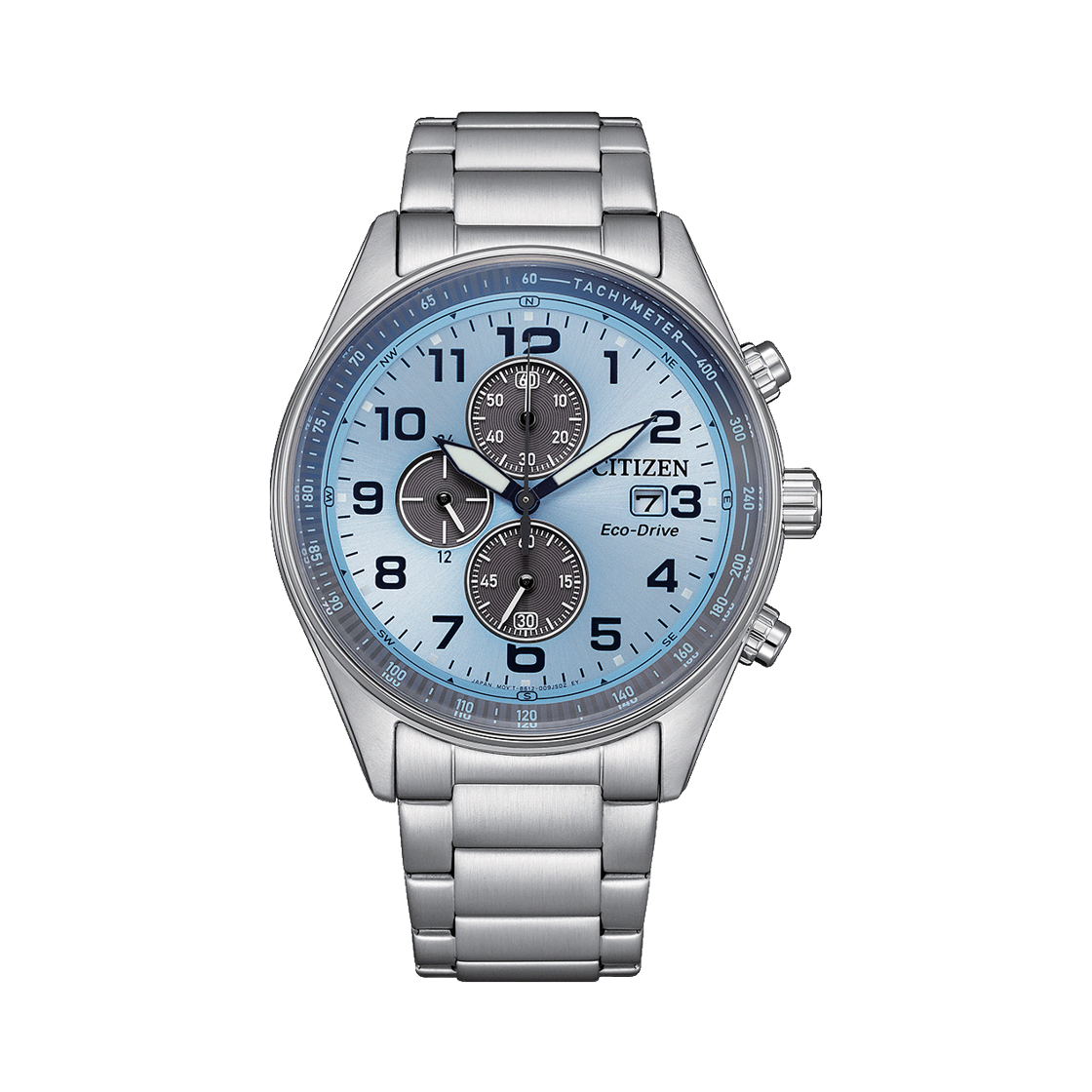 시티즌 크로노그래프 에코드라이브 43mm 스테인리스 스틸 실버 라이트 블루(Citizen Chronograph Eco-Drive 43mm Stainless Steel Silver Light Blue) - 1