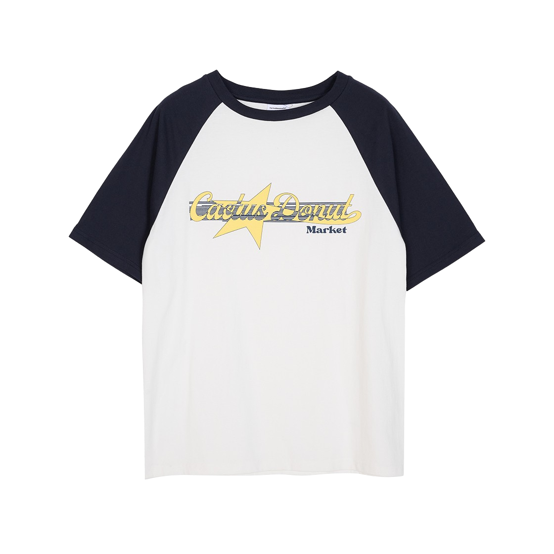 캑터스도넛마켓 로고 스타 래글런 티셔츠 – 네이비