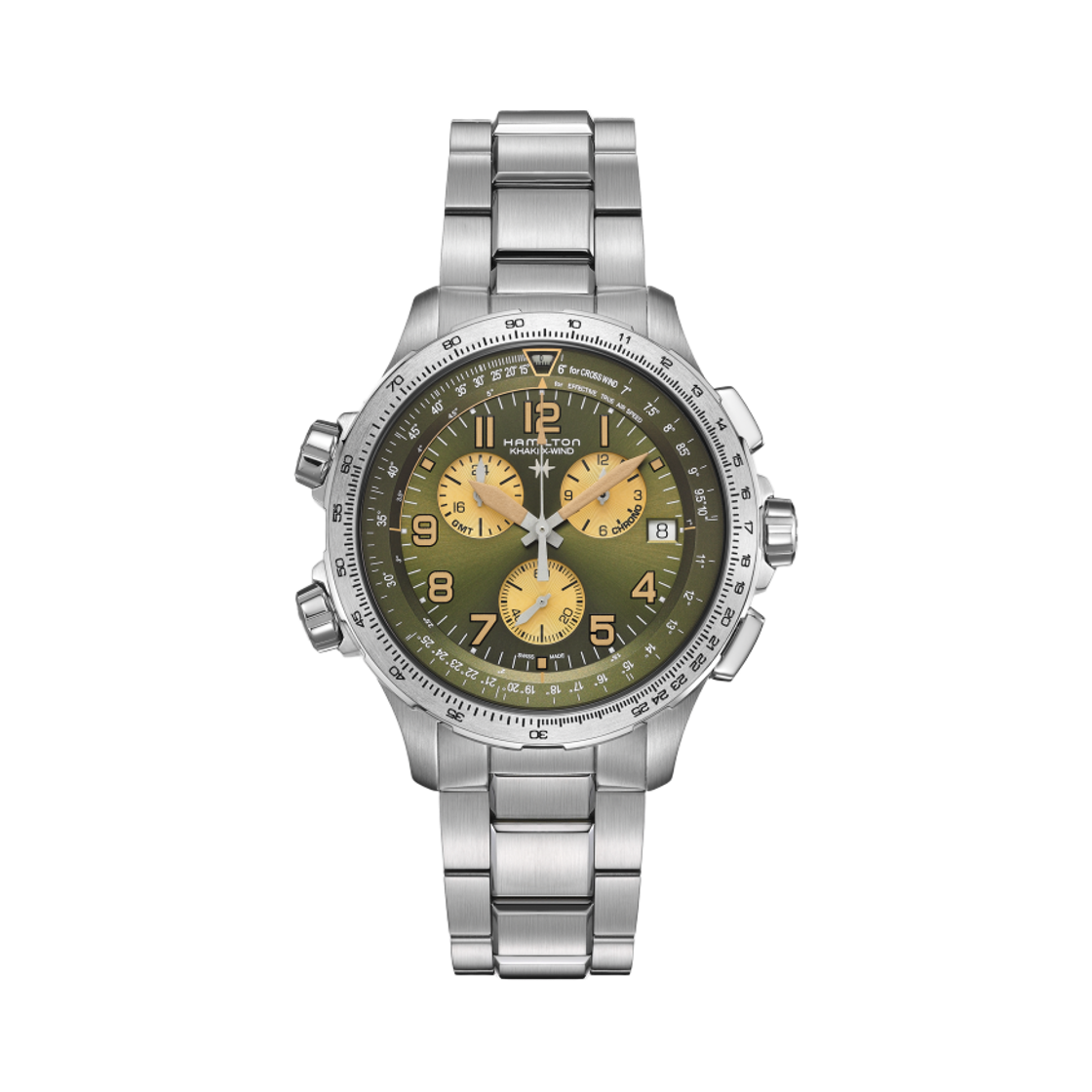 해밀턴 카키 에비에이션 엑스윈드 GMT 크로노 쿼츠 46mm 스테인리스 스틸 그린(Hamilton Khaki Aviation X-Wind GMT Chrono Quartz 46mm Stainless Steel Green) - 1
