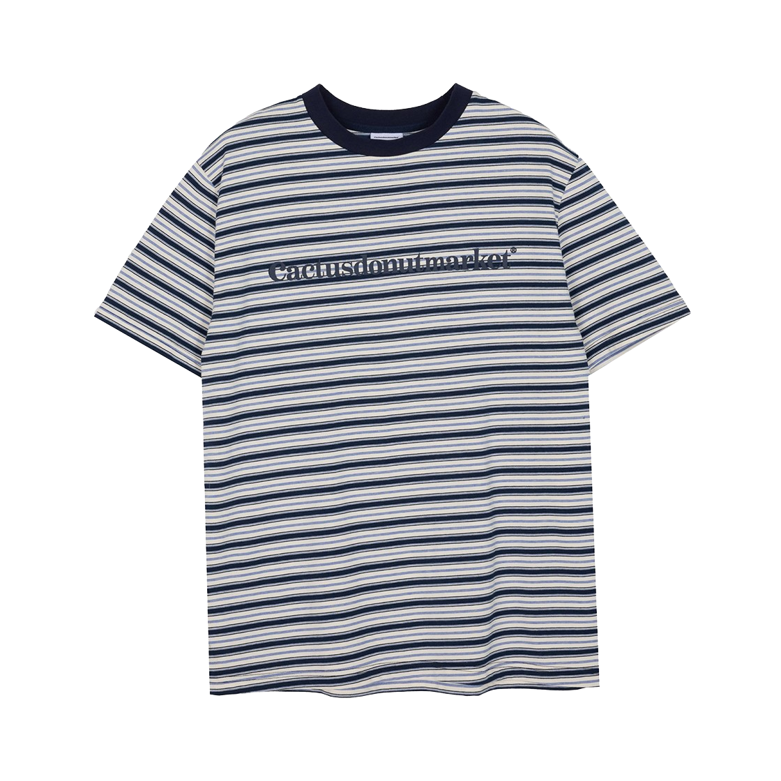 캑터스도넛마켓 로고 멀티 스트라이프 티셔츠 – 네이비