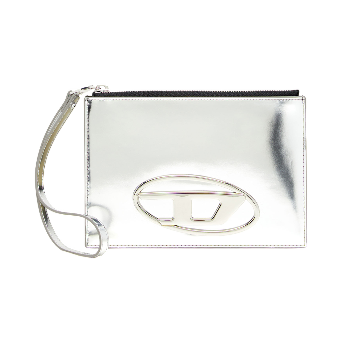 X10273PS202-H0535 Diesel 1dr Pouch Iii Zipped Pouch In Mirror Leather Silver