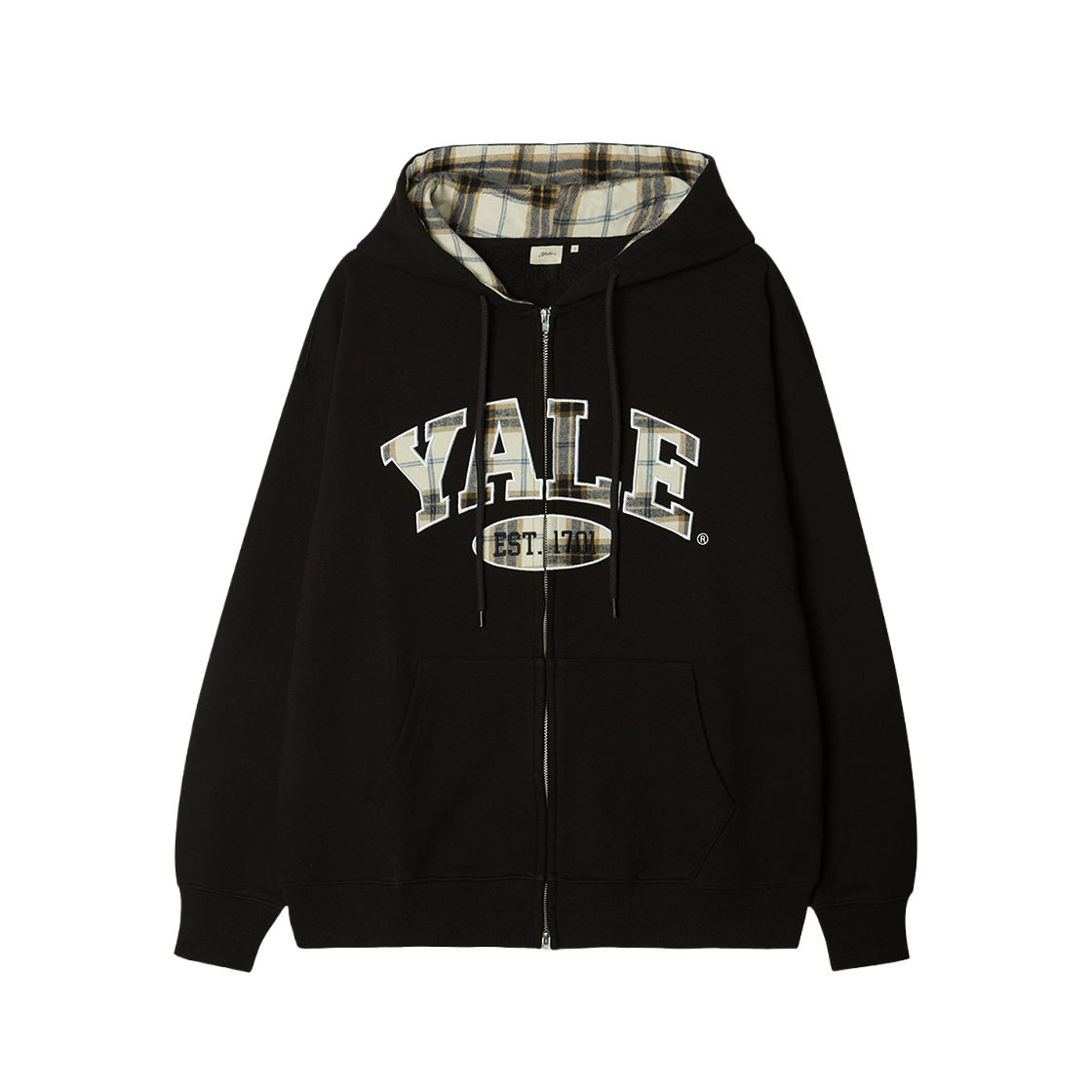 YGS1HZ309ABK Yale Check Two-Tone Arch Hoodie Zip-Up Black