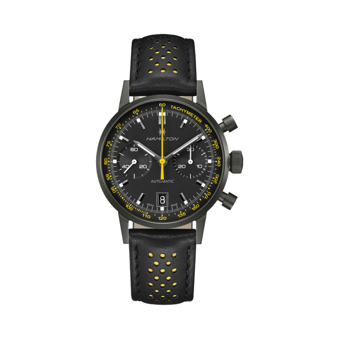 해밀턴 아메리칸 클래식 인트라-마틱 오토 크로노 40mm 스테인리스 스틸 카우 레더 블랙(Hamilton American Classic Intra-Matic Auto Chrono 40mm Stainless Steel Cow Leather Black) - 1