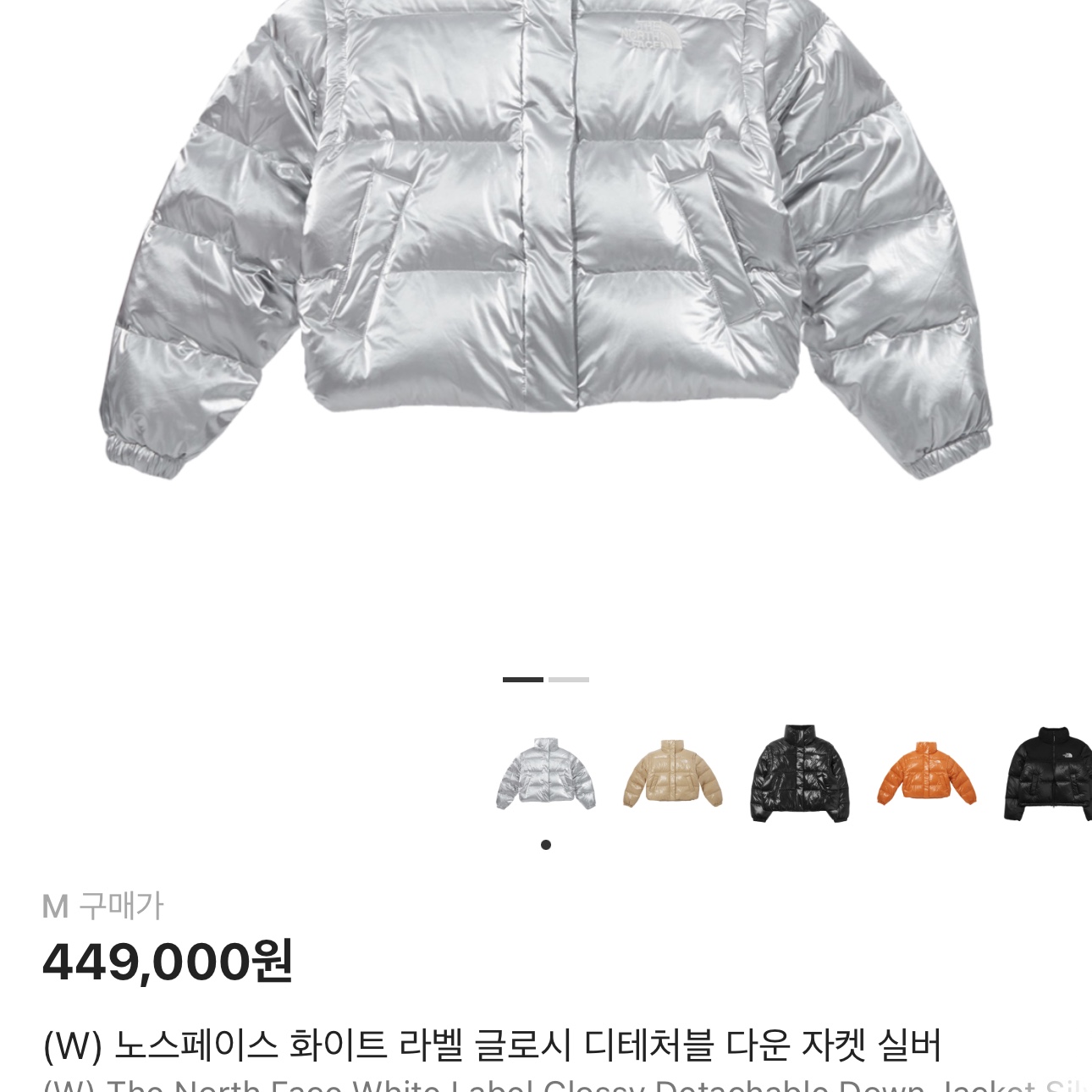 (W) The North Face White Label Glossy Detachable Down Jacket Silver 착용 스타일