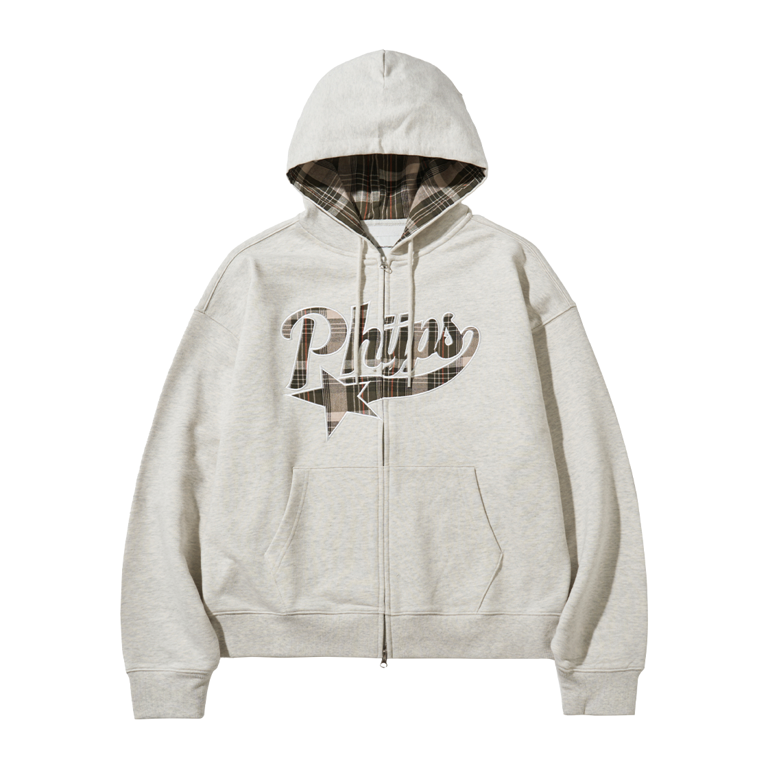 PGS1HZ301SOT Phyps Dept Check Star Tail Elbow Patch Hoodie Zip-Up Oatmeal