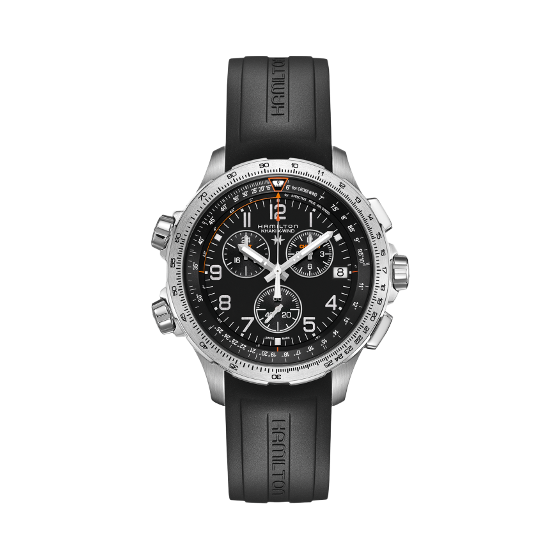 해밀턴 카키 에비에이션 엑스윈드 GMT 크로노 쿼츠 46mm 스테인리스 스틸 러버 스트랩 블랙(Hamilton Khaki Aviation X-Wind GMT Chrono Quartz 46mm Stainless Steel Rubber Strap Black) - 1