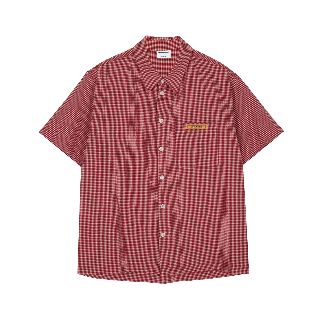 캑터스도넛마켓 미니 라벨 체크 하프 셔츠 – 레드
