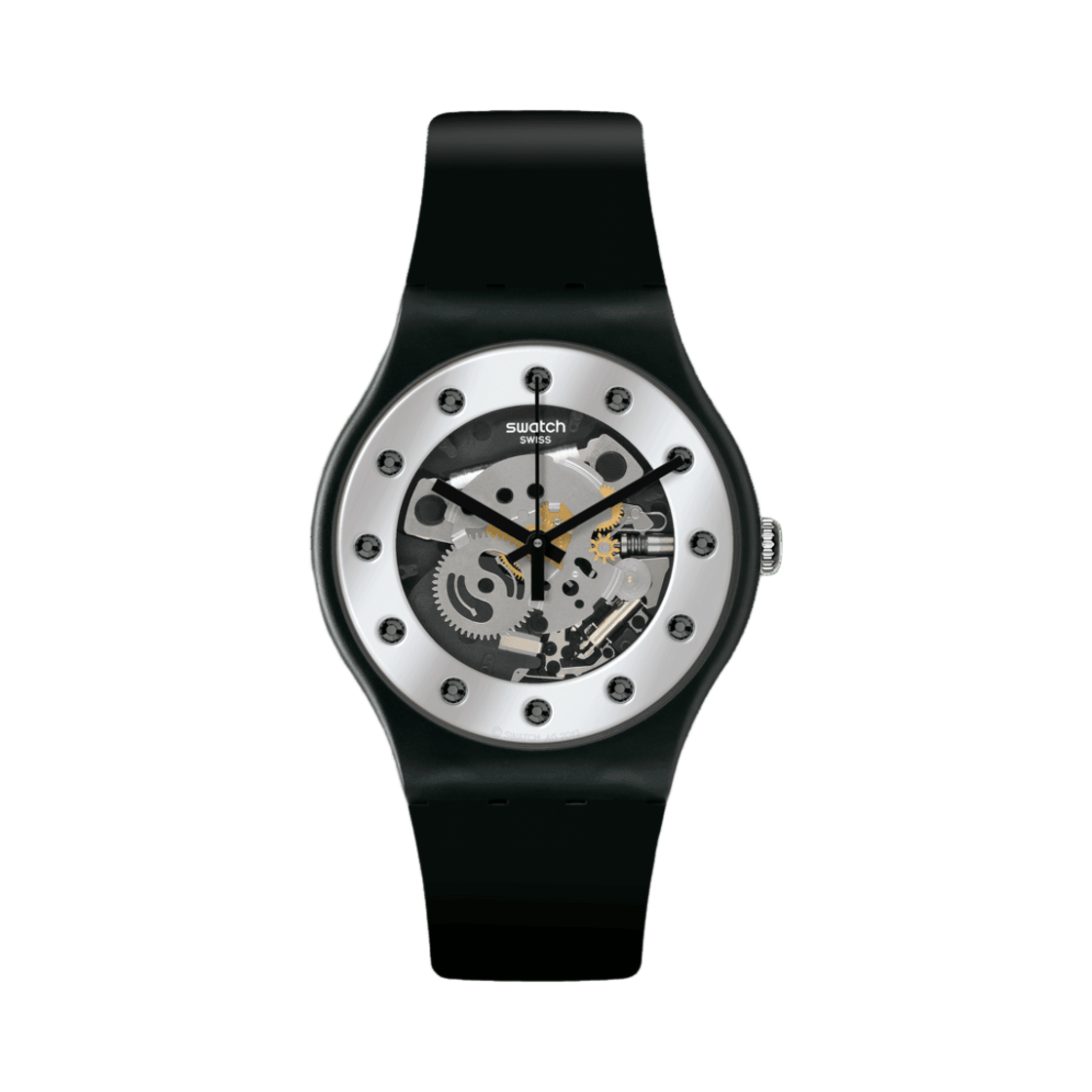 SO29B109 Swatch Silver Glam 41mm Quartz Black