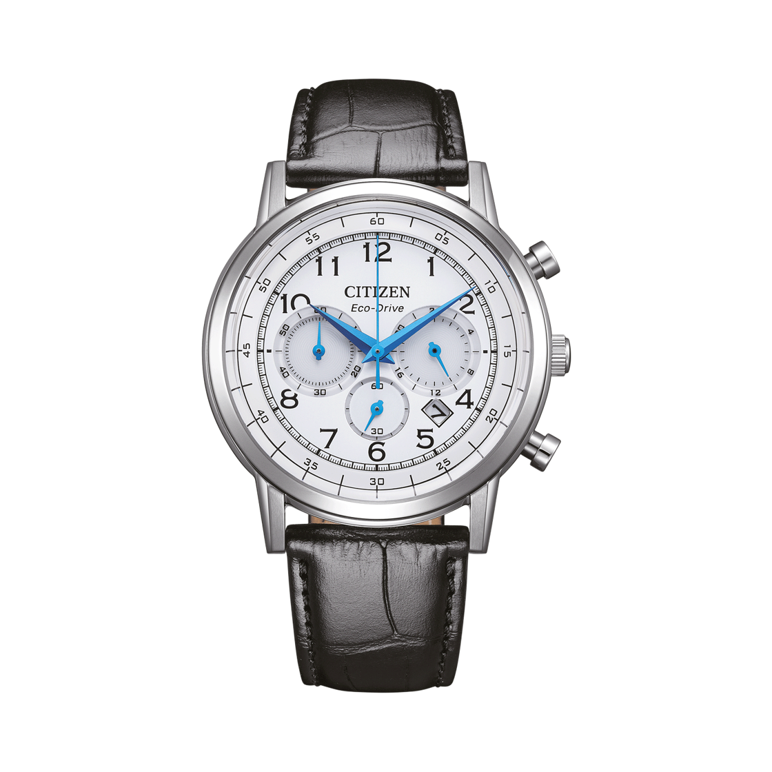 시티즌 크로노그래프 에코드라이브 42mm 카프 레더 블랙 화이트(Citizen Chronograph Eco-Drive 42mm Calf Leather Black White)