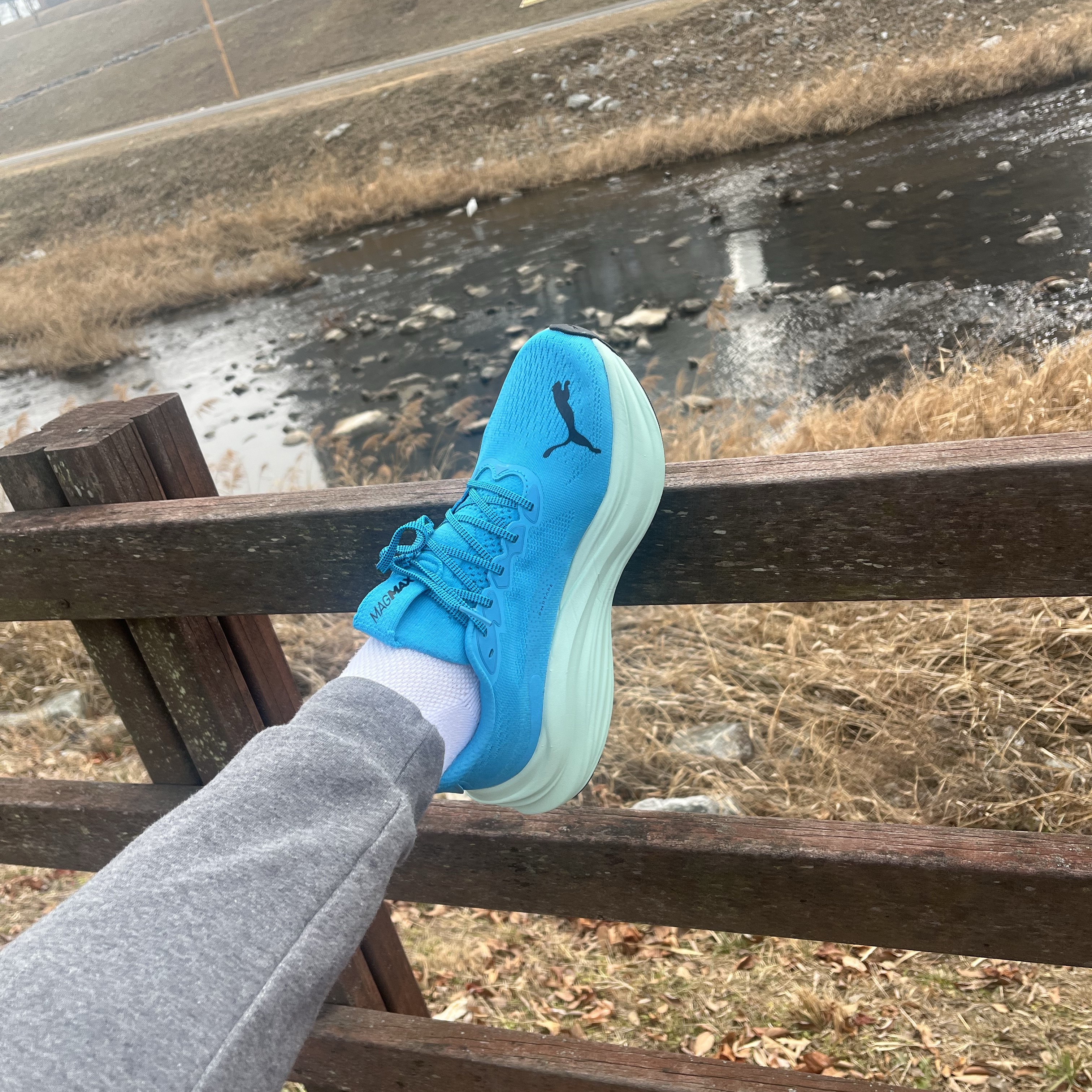 Puma Magmax Nitro Speed Blue Mint Melt 착용 스타일 - 1