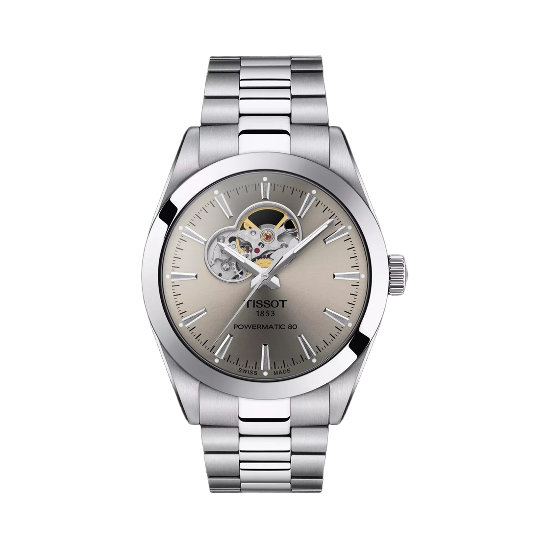 T1274071108100 Tissot Gentleman Powermatic 80 Open Heart 40mm Stainless Steel Rhodium