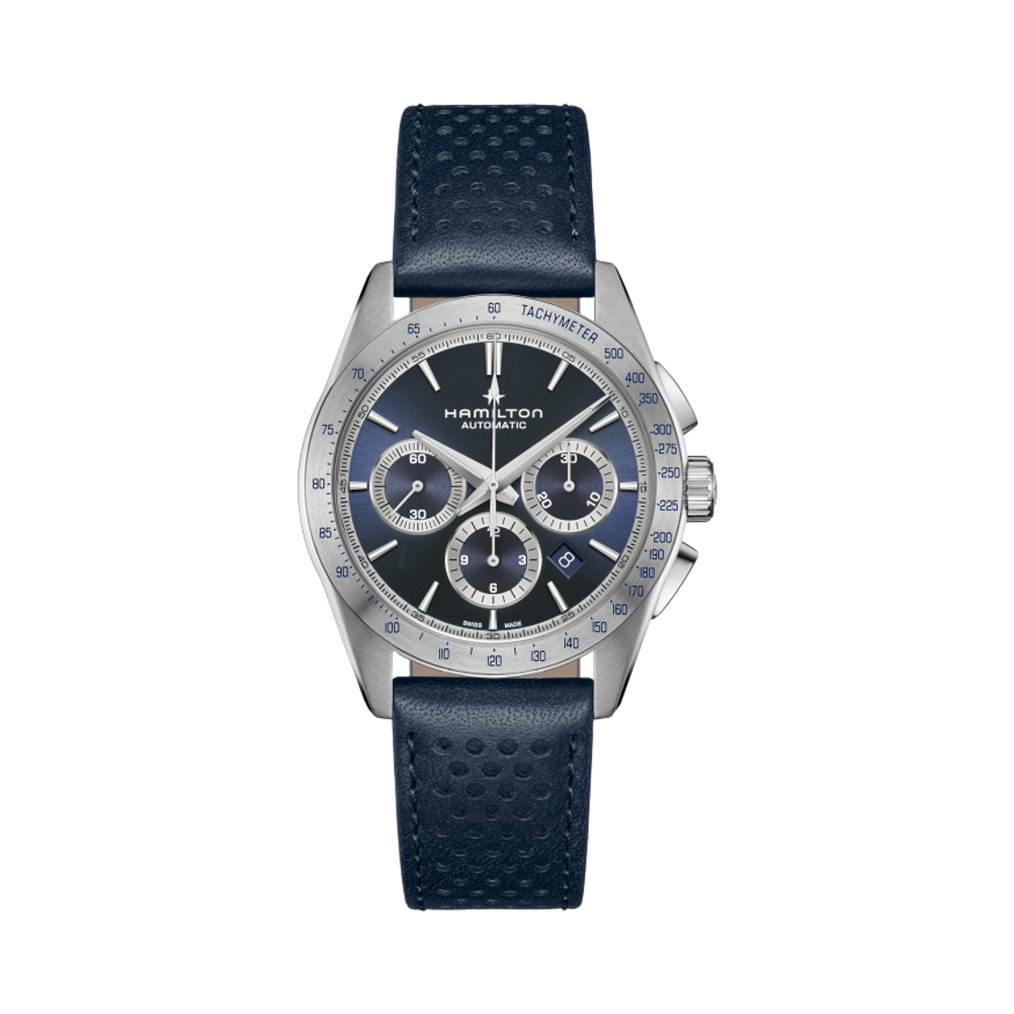 H36616640 Hamilton Jazzmaster Performer Auto Chrono 42mm Stainless Steel Cow Leather Blue