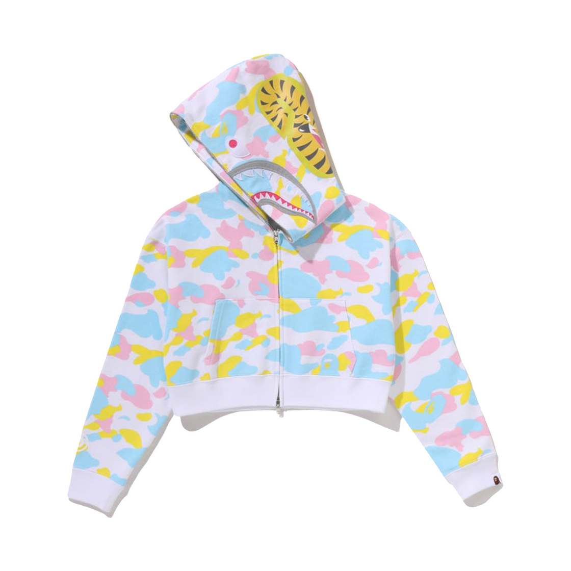 (W) 베이프 뉴 멀티 카모 샤크 크롭 풀 집 후드 화이트((W) BAPE New Multi Camo Shark Cropped Full Zip Hoodie White) - 2