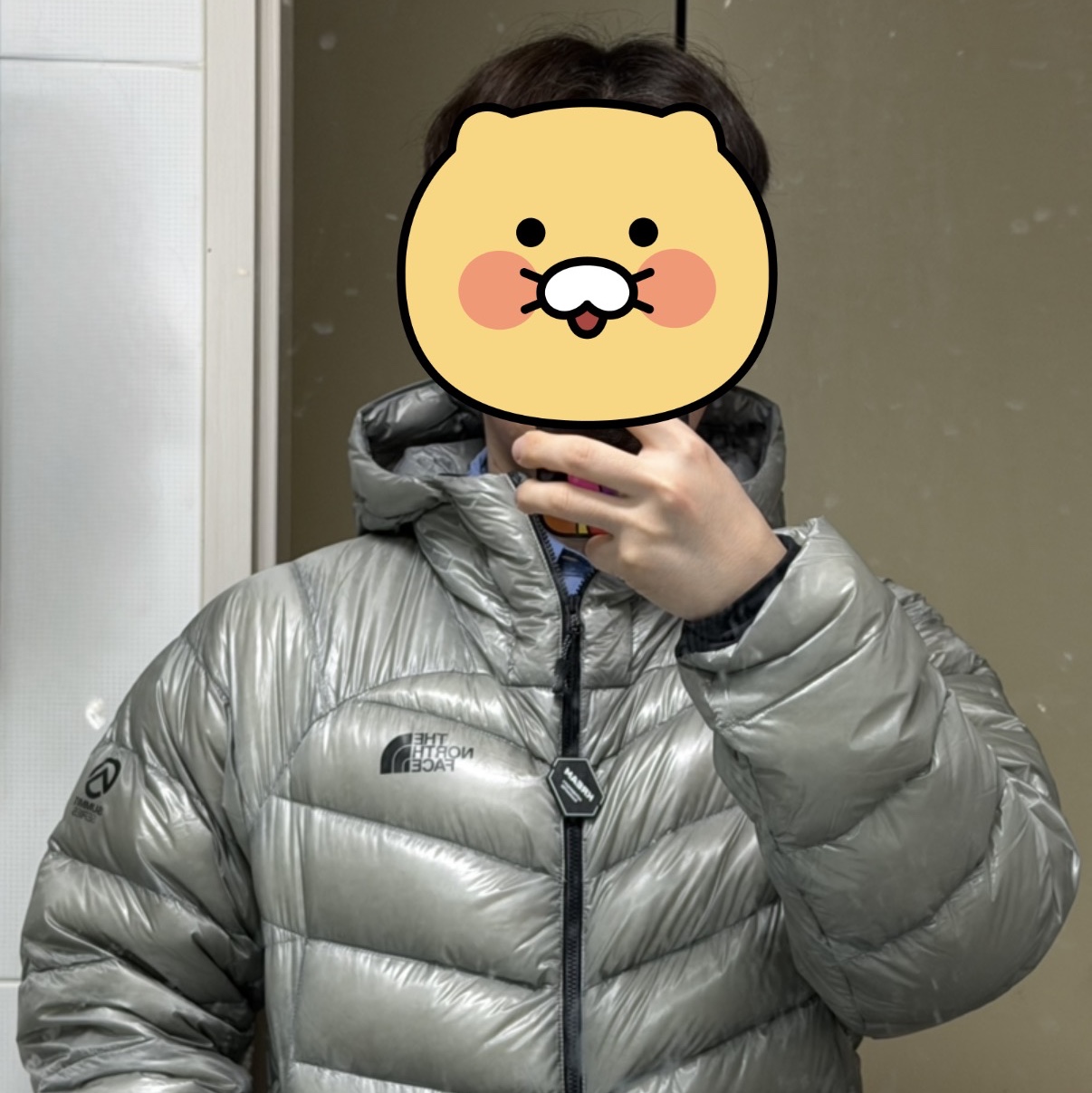 The North Face Mattehorn Down Jacket RDS Light Gray 착용 스타일